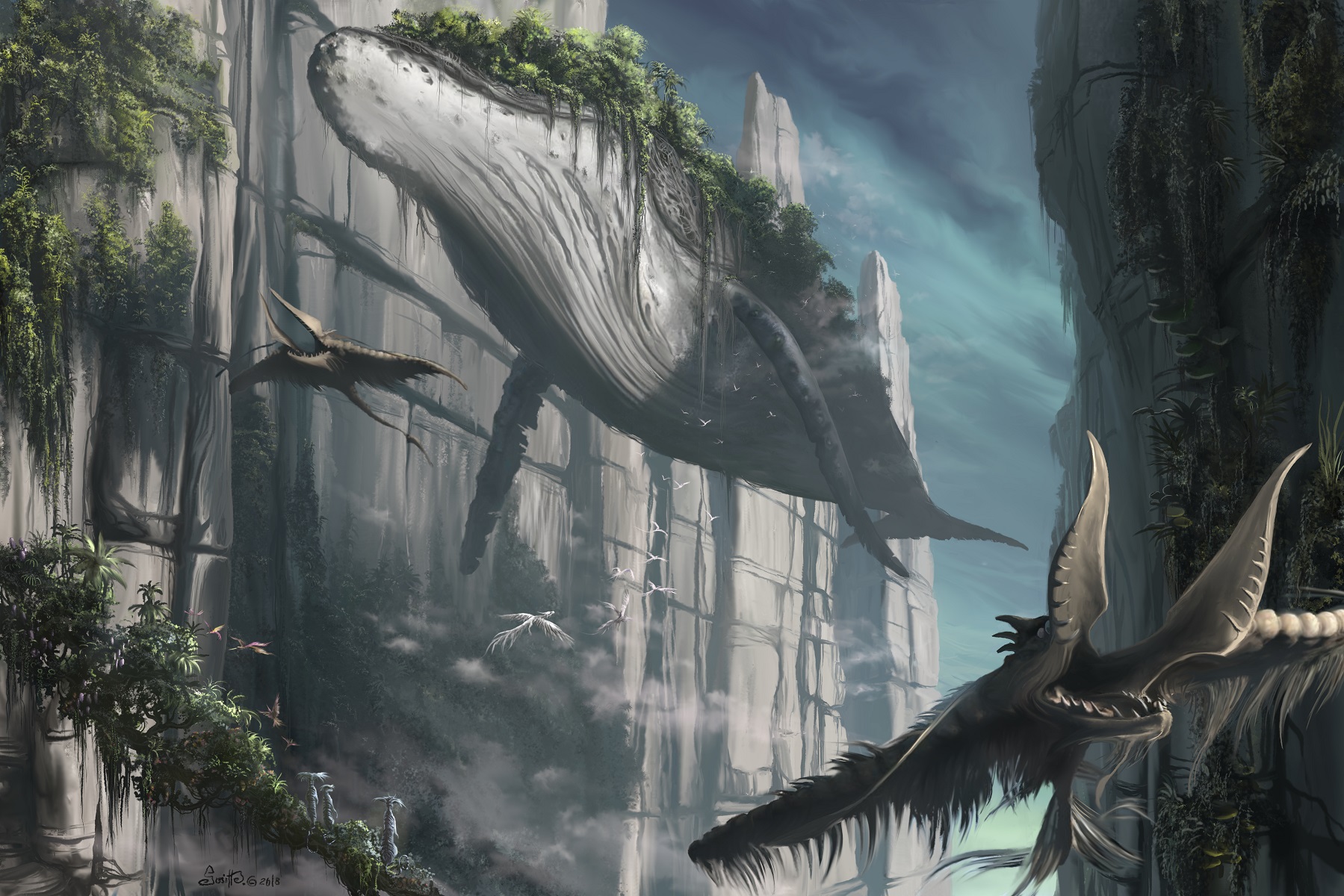 Hiker crossing a rocky stream